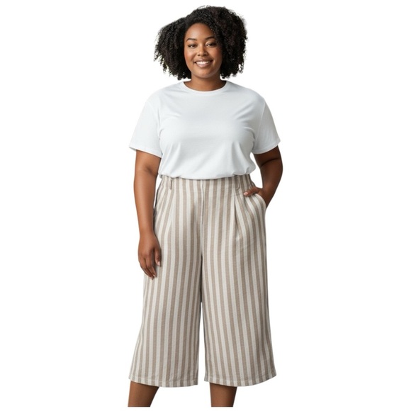 J. Crew Tan Khaki White Wide Leg Paper Bag Linen Blend Pants Sz 24 - Picture 1 of 8